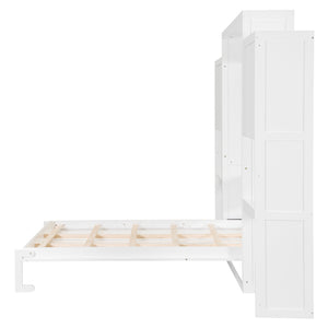 English Elm Queen Wall Bed with Integrated Desk Vanity and Cabinet Storage for Studio Rooms White N820S10057K-1