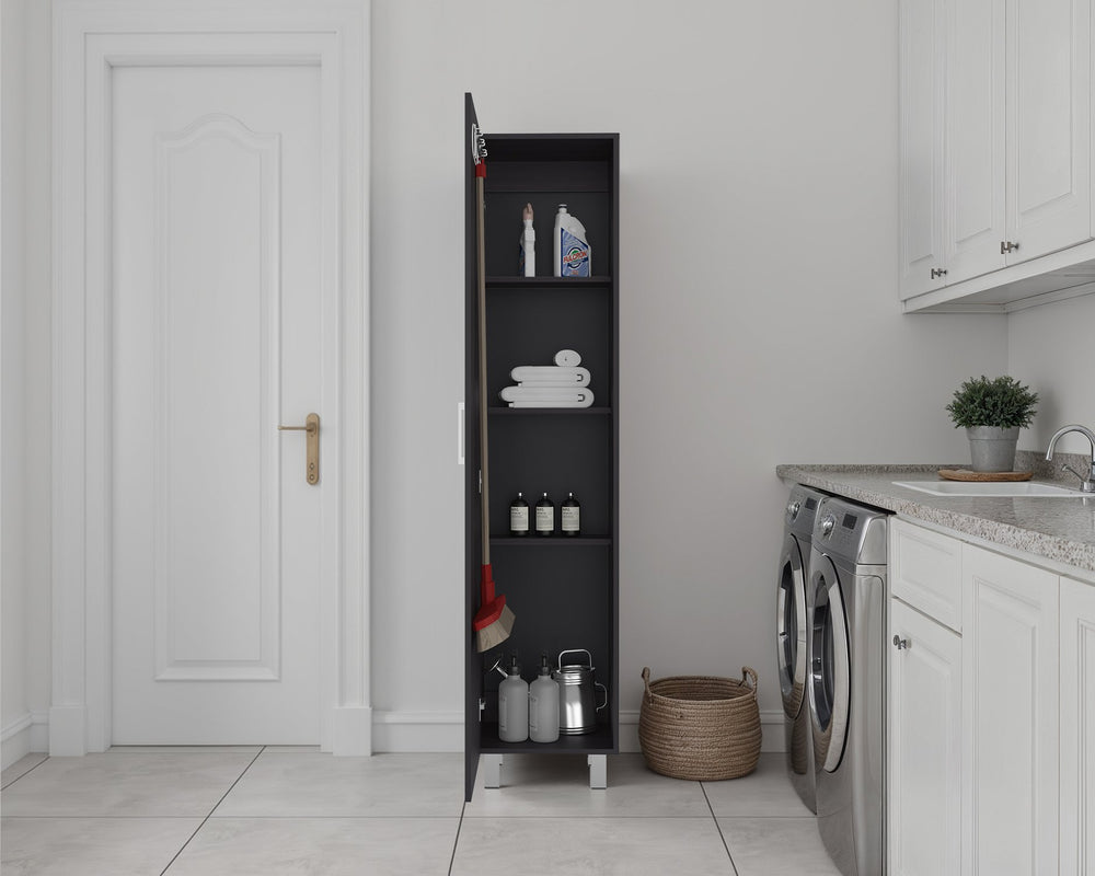 English Elm Storage Cabinet with Locking Doors Four Shelves Slim Tall Design for Home Office Black B092P474483