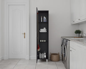 English Elm Storage Cabinet with Locking Doors Four Shelves Slim Tall Design for Home Office Black B092P474483