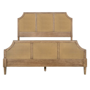 English Elm Woven Cane Queen Platform Bedframe with Toasted Almond Wood, 500 lb Capacity, 6" Clearance, 14 Slats B035S00061