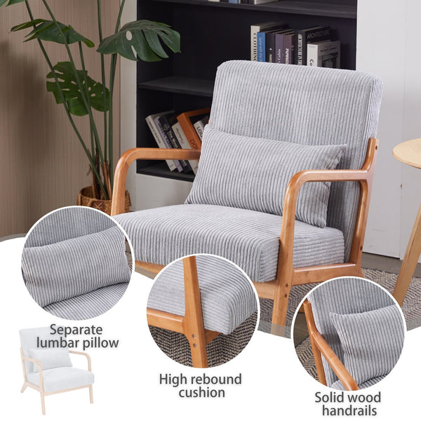 English Elm Mid-Century Upholstered Accent Chair Light Gray — Ergonomic Solid Wood Frame, Cozy Reading Pillow, Versatile Home Seating W2989P295270