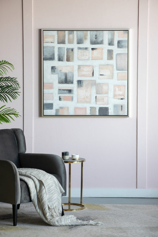 English Elm 39.4X39.4" Hand-Painted Wall Art - Modern European Stonework Design In Soft Pinks & Greys For Any Space W2078P313331