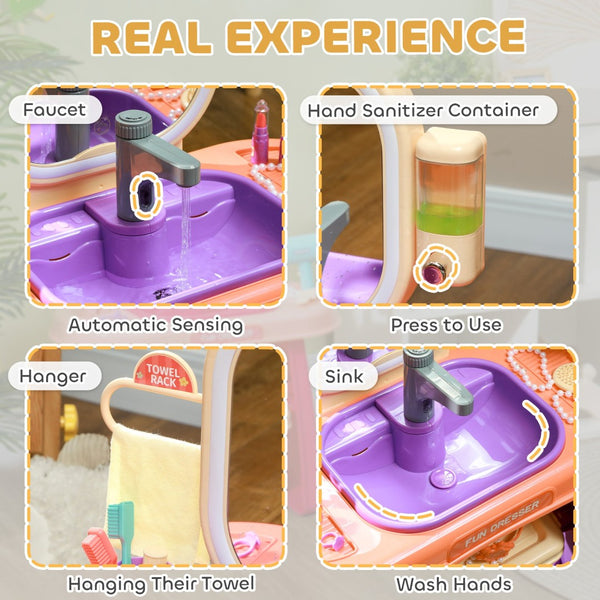 English Elm Qaba Kids Vanity Set - Interactive Toddler Makeup Table With Led Mirror, Music & 23 Accessories W2225P249755-GIGA