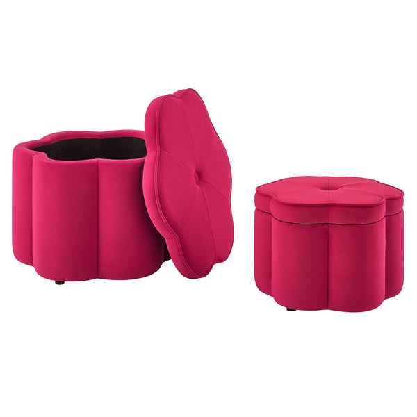 English Elm Set of 2 Flower Petal Velvet Storage Ottomans Sculptural Nesting Seating for Living Room Rose Pink W2186P440355