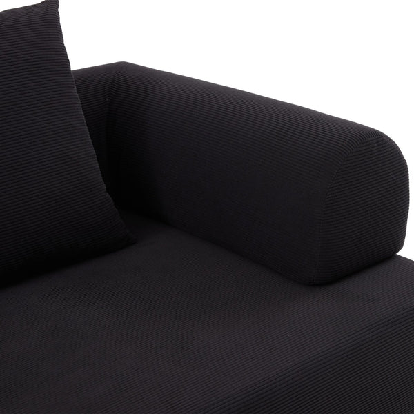 English Elm UNITED modular foldable sofa with metal frame, corduroy upholstery, side pocket & quick assembly convenience Black W1568P374081