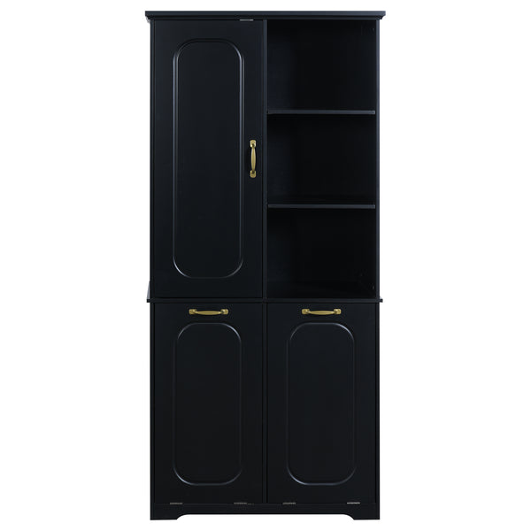 English Elm [video] Freestanding 68 Inch Tall Storage Cabinet with Tilt Out Hampers and Soft Close Door Black N759S427900B