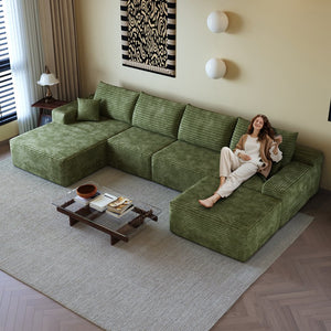 English Elm 135" Cloud Sectional Sofa With Ottoman - Plush Corduroy U-Shaped Design For Ultimate Comfort & Style W2824S00127