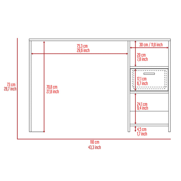 English Elm Omma Grey Computer Desk with Drawer & Two Shelves, 43.3" Wide Engineered Wood, Compact Spacious Workstation B200P188827