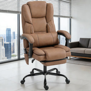 English Elm Faux Leather High Back Massage Office Chair with Reclining Footrest for Home Executives T3971P454497