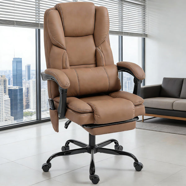 English Elm Faux Leather High Back Massage Office Chair with Reclining Footrest for Home Executives T3971P454497