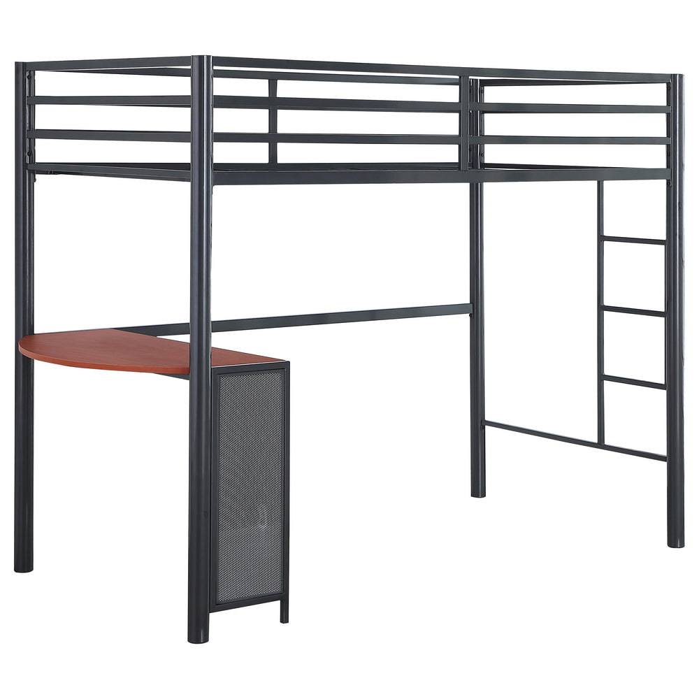English Elm Blair Gunmetal Twin Workstation Loft Bed with Built-In Desk Space Saving Metal Frame for Apartments B062P340739