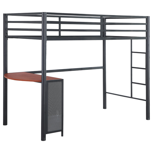 English Elm Blair Gunmetal Twin Workstation Loft Bed with Built-In Desk Space Saving Metal Frame for Apartments B062P340739