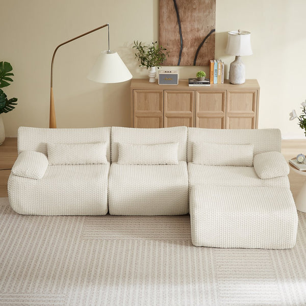 English Elm L Shaped Modular Sectional Corduroy Cloud Couch Oversized Family Living Room Sofa Cream W2339S00152