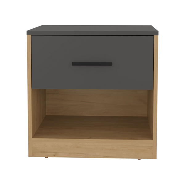 English Elm Alder Modern 19.7" One Drawer Nightstand with Open Shelf, Durable MDF, Compact Storage Solution B200P286964