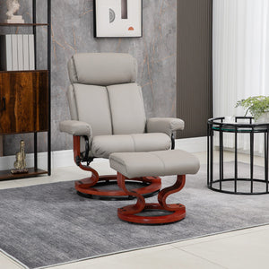 English Elm HOMCOM Modern Recliner Chair with Ottoman — 360° Swivel PU Leather, Bentwood Base, Adjustable Headrest W2225P229559