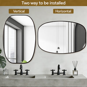 English Elm 30x40 Oval Wall Mirror Slim Metal Frame Distortion Free Glass Bathroom Entryway Accent Black W2203P476481