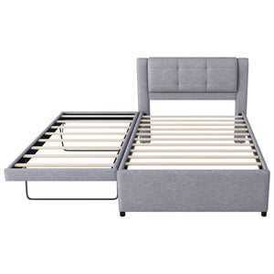 English Elm Full Size Upholstered Platform Bed With Versatile Trundle - Modern Gray Design For Comfort & Style DL001678AAE