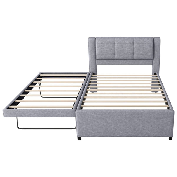 English Elm Full Size Upholstered Platform Bed With Versatile Trundle - Modern Gray Design For Comfort & Style DL001678AAE