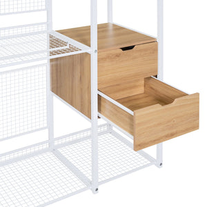 English Elm Open-Style Wardrobe Storage System with Heavy-Duty Metal Frame, Rails, Shelves & Drawers - Sleek Durable Design for Organized Living White SF000087AAK