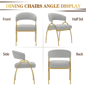 English Elm Dining Chair Set with Curved Back Gold Metal Frame Upholstered Fabric Seat Pair Light Grey W1567P343601