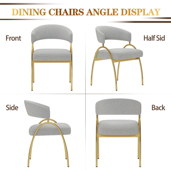 English Elm Dining Chair Set with Curved Back Gold Metal Frame Upholstered Fabric Seat Pair Light Grey W1567P343601