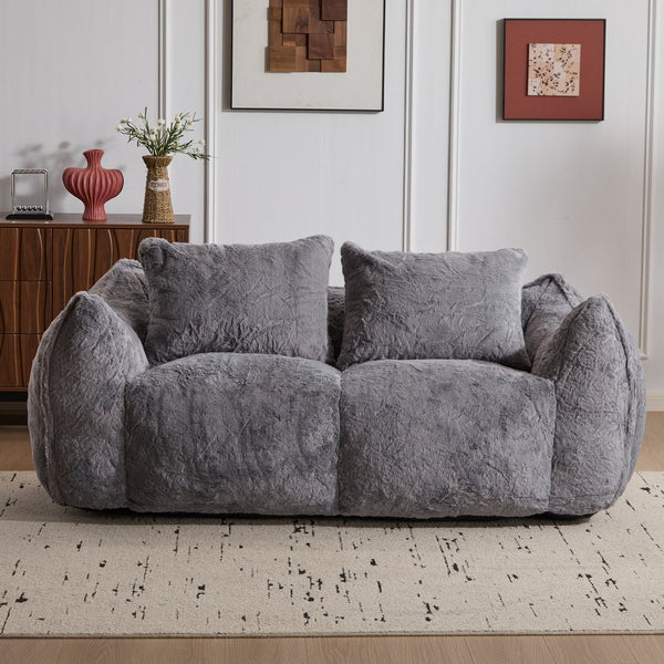 English Elm Giant Ultra Soft Fluffy Loveseat Bean Bag Sofa for Adults, Oversized Shredded Foam Couch with Pillows Grey W3723P353893