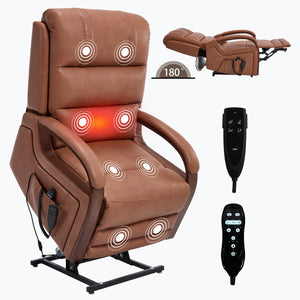 English Elm Power Lift Recliner with Dual Motor Massage Heat and Leatheraire Upholstery 350 Lb W1803S00079