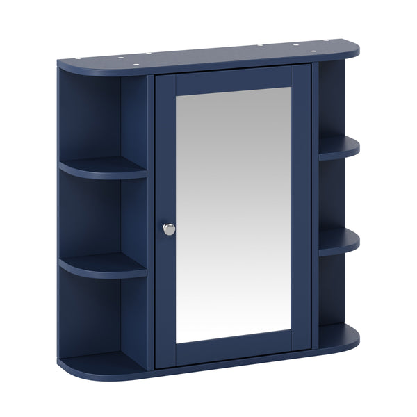 English Elm Bathroom Wall Cabinet with Mirror Door Open Shelving and Adjustable Interior Storage Blue N817P375228B