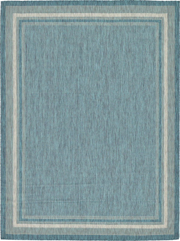 Unique Loom Outdoor Border Soft Border Machine Made Border Rug Teal, Ivory/Gray 9' 0" x 12' 0"