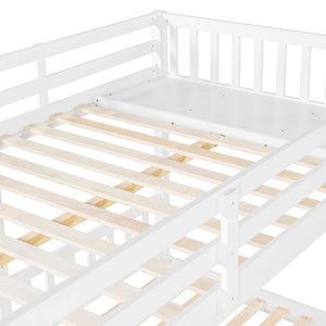 English Elm Full Over Twin Triple Bunk Bed Pinewood Frame with Storage Drawers and Guardrails LT000343AAK-2