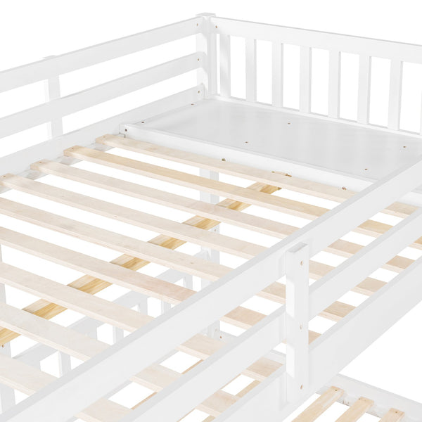 English Elm Full Over Twin Triple Bunk Bed Pinewood Frame with Storage Drawers and Guardrails LT000343AAK-2