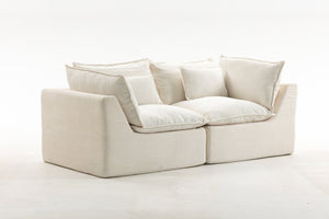 English Elm 74.8" Oversized Modular Cloud Sofa Deep Seat Cotton Linen Upholstered Living Room Couch Ancient White W2530P458026