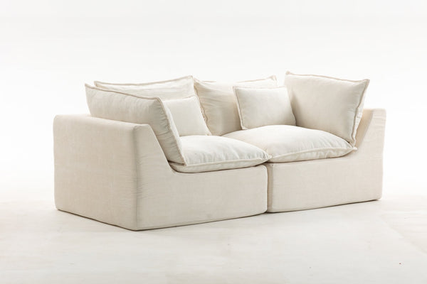 English Elm 74.8" Oversized Modular Cloud Sofa Deep Seat Cotton Linen Upholstered Living Room Couch Ancient White W2530P458026