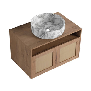 English Elm 30" Wall Mounted Bathroom Vanity Oak Finish Ceramic Art Sink Soft Close Storage W999S00493