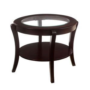 English Elm Contemporary Oval End Table with Beveled Glass Top and Solid Wood Open Shelf for Stylish Living Espresso 32 L x 28 W x 5 H B011P357280