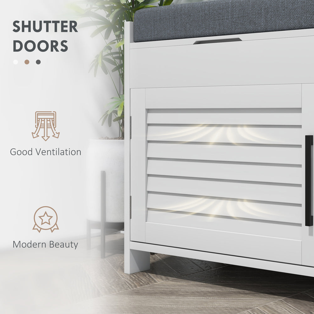 English Elm HOMCOM Entryway Shoe Bench with Cushion and Hidden Compartments, Adjustable Shelves & Shutter Doors W2225P229519