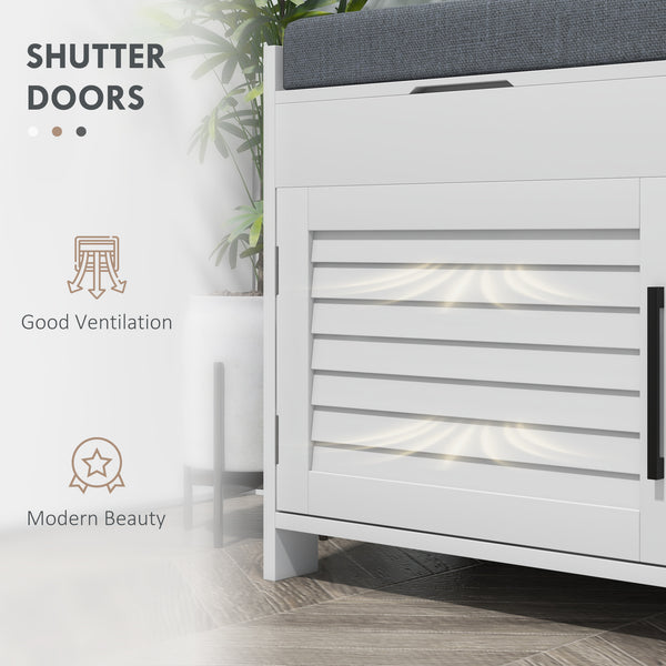 English Elm HOMCOM Entryway Shoe Bench with Cushion and Hidden Compartments, Adjustable Shelves & Shutter Doors W2225P229519