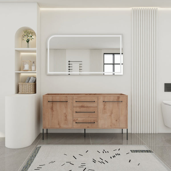 English Elm 60" Freestanding Bathroom Vanity with Soft-close Doors and Three Drawer Storage W999P405133