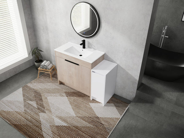 English Elm 48 Inch Freestanding Bathroom Vanity With Ceramic Sink, Soft-Close Doors & Ample Storage Solutions W999S00306