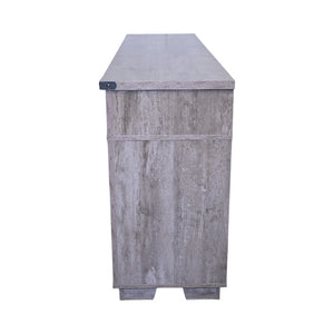 English Elm 65.3" TV Stand with LED Ambience, Sliding Iron Mesh Barn Doors, Y-Accent Rustic Farmhouse Storage Antique Gray W1412P271801