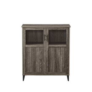 English Elm Walker Edison - Modern Grooved-Door Accent Cabinet Cerused Ash Dark Gray — Tempered Glass, Soft-Close Doors, Adjustable Feet, Warp-Resistant MDF B185P169076