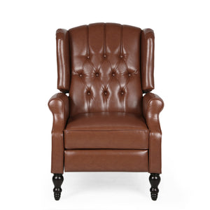 English Elm Christopher Knight Home® - RECLINER Light Brown PU Upholstered Wingback with Button-Tufted Diamond Stitch & Nailhead Trim 56992.00PUCOGN