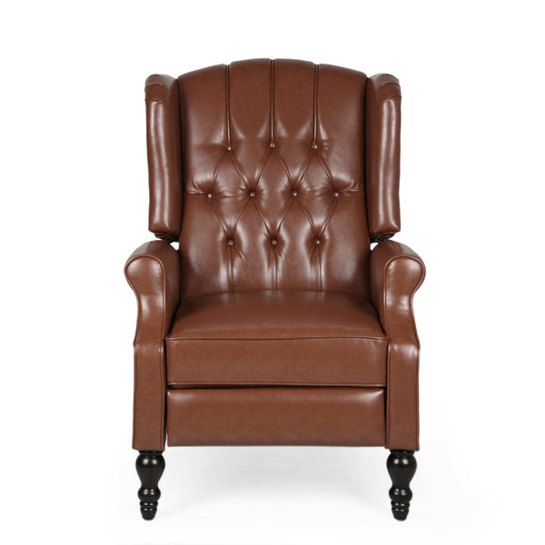 English Elm Christopher Knight Home® - RECLINER Light Brown PU Upholstered Wingback with Button-Tufted Diamond Stitch & Nailhead Trim 56992.00PUCOGN