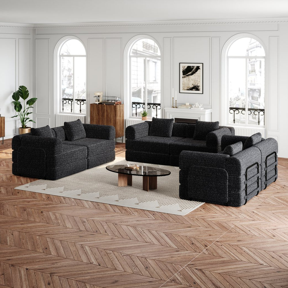 English Elm 6-seater Chenille Floor Sofa Bed with Storage Pockets for Living Room or Study W3505S00004