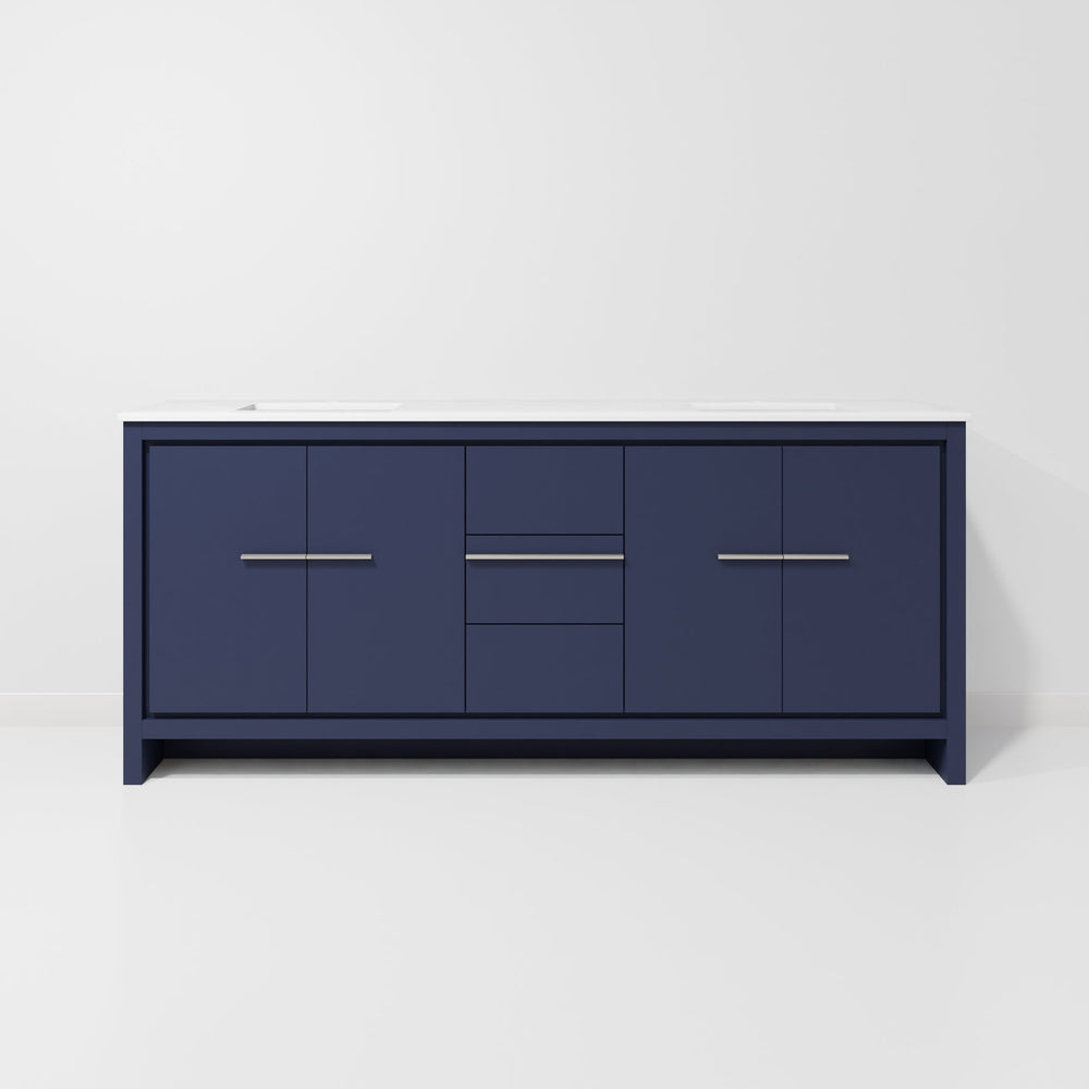 English Elm Navy Blue Double Bath Vanity With White Quartz Top - Elegant Storage Solution For Modern Bathrooms B2731P259538