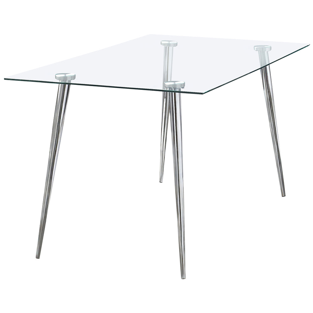 English Elm Vendas Rectangular Tempered Glass Dining Table with Tapered Chrome Legs Seats Four B062S01729