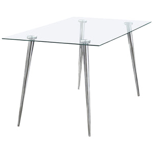 English Elm Vendas Rectangular Tempered Glass Dining Table with Tapered Chrome Legs Seats Four B062S01729