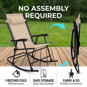 English Elm Oversized Zero Gravity Patio Recliner with Mesh Seat Wood Arms and Cup Holder W5159P446019