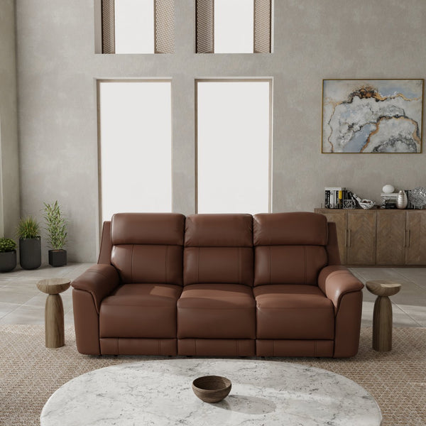 English Elm Oslo Genuine Leather Power Reclining Sofa with Usb Charging for Modern Living Rooms Pecan B339P411604