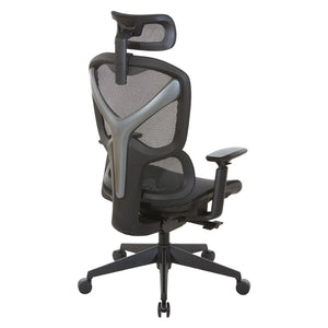 OSP Home Furnishings Mesh Back Ergonomic Manager Chair with Lumbar Support Headrest and Synchro Tilt System 71142MHR-3